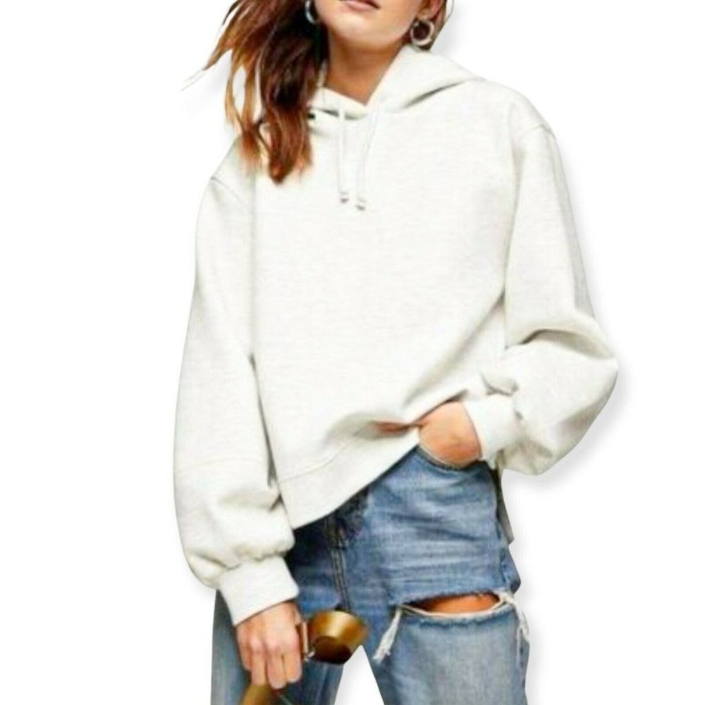 Topshop Women's Size 0-2 Oversized Panel Hoodie Drawstrings Jacket Light Gray